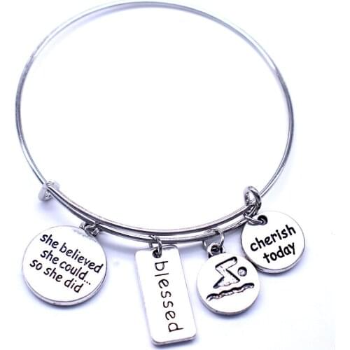 DIY Mixed Charms Accessories She Believed She Could So She Did Blessed Swim Cherish Today Inspire Charm Bangles For Swimmer