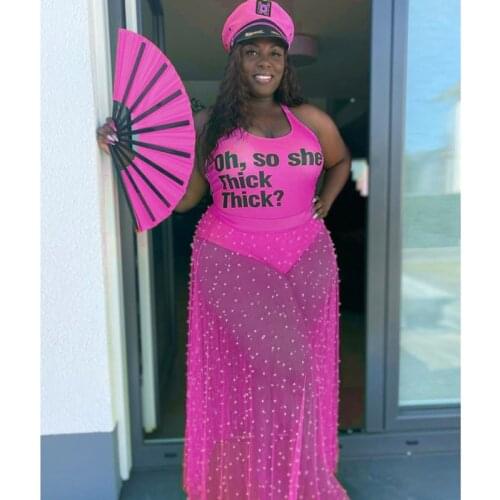 Sexy Plus Size 2 Piece Set Women Bodysuits Skirts Tracksuit Two Piece Fitness Outfit Set Beach Sexy Mesh Plus Size 4XL 5XL