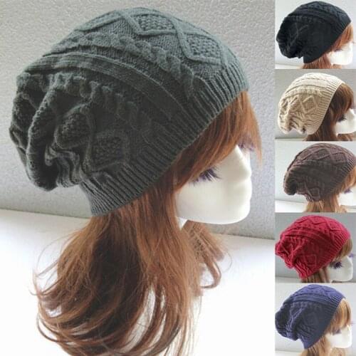 2020 Winter Knit Ski Cap Warm Stretch Baggy Beanie Hats Casual Fashion Coffee Red Color Calssic Braided Twisted Knot Solid Hat