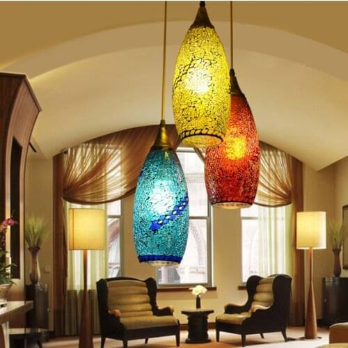 Bohemian Style Glass Lampshade Mediterranean Corridor Pendant Lamp For Bedroom Dining Room Lamp deco chambre