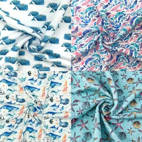 Marine Life Printed Bullet FabricTextured Liverpool 4 Way Stretch Spandex Knit Fabric For Baby HeadWrap Bummies Patchwork Tissue
