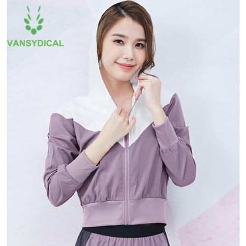 Vansydical Sports Running Workout Jackets Women Slim Yoga Gym Hoodies Long Sleeve Outdoor Autumn Fitness Jogging Sportswear Tops