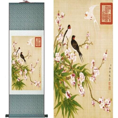 Spring Birds and flowers Painting Home Office Decoration Chinese scroll painting birds painting flower paintingPrinted painting