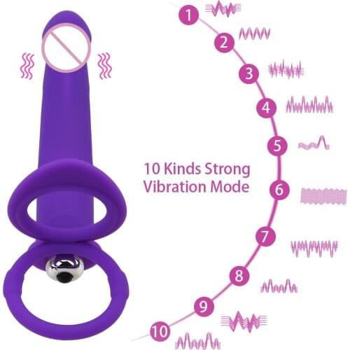 Double Penetration Vibrator 10 Speed Penis Strapon Dildo Vibrator Strap On Penis Anal Plug for Man Adult Sex Toys for Beginner