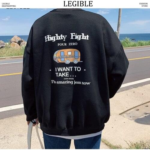 Funny Men Printed Sweatshirts Man Black Japanese Streetwear O-Neck Hoodies Male Hiphop Korean Pullover Hoodie Men