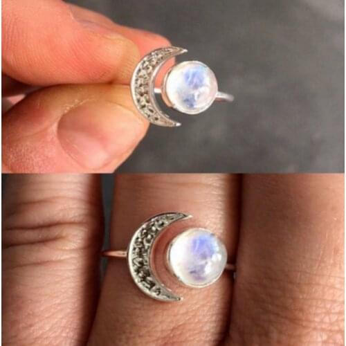 Rings For Women Fashion Romantic Style Moon & Sun Moonstone Silver Color Open Ring Anniversary Gift Fine Jewelry