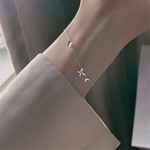 925 Sterling Silver Shiny Butterfly Charm Bracelet &Bangle For Women Girls Party Fashion Jewelry Pulseras Mujer sl190