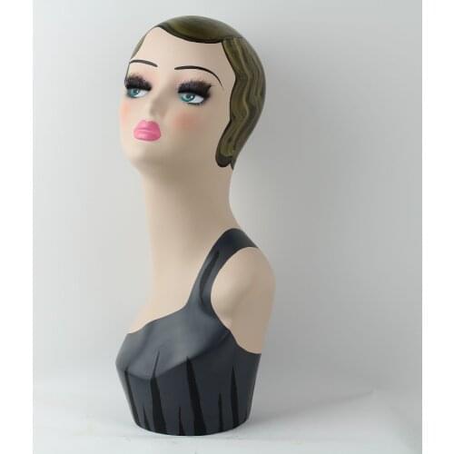 Vintage Painted Female Fiberglass Head Mannequin For Hat Jewelry Display And Decoration