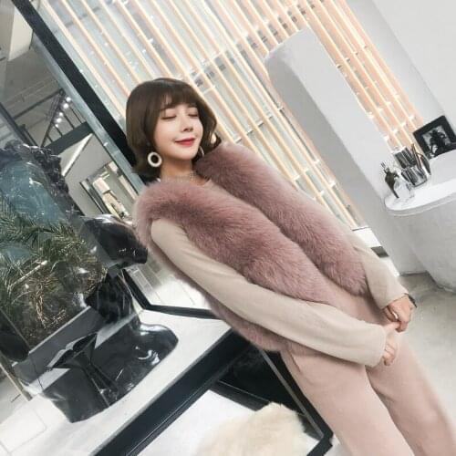 Coat Winter Women Casual Slim Sleeveless Real Fox Fur Vest Korean Elegant Waistcoat Jacket Manteau Femme Hiver ZL674