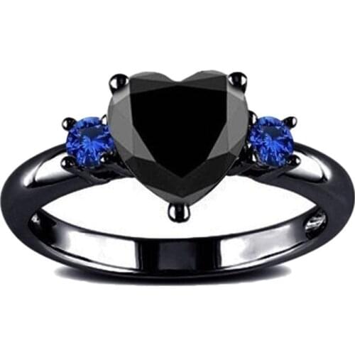 FDLK Punk Trendy Vintage Black gold Black Gold Color Love Heart Charm Finger Ring For Women Blue Black Crystal Wedding party R