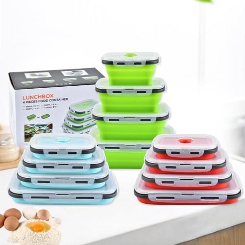 Silicone Food Lunch Box 3/4PCS Set Fruit Salad Storage Food Box Container Dinnerware Foldable Conveniently Lunch Box