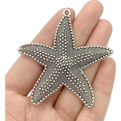 3 x Antique Silver Color Starfish Sea Star Charms Pendants for Necklace Jewellery Making Accessories 65x60mm