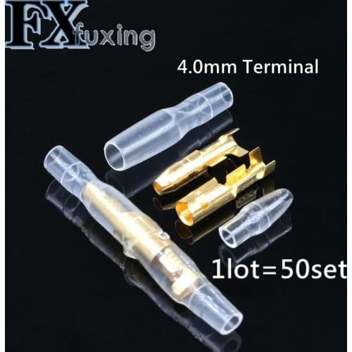 50sets=200pcs 4.0 bullet terminal car electrical wire connector diameter 4mm pin set Female + Male + Case Cold press terminal