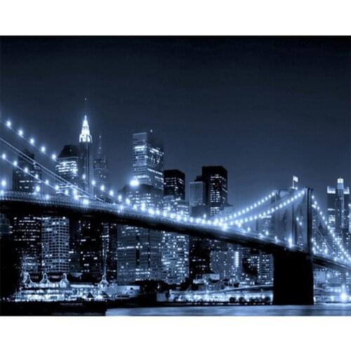 New York Brooklyn Bridge Night Landscape Image 3D DIY Diamond Painting Mosaic Cross Stitch Full Drill Embroidery Home Decor