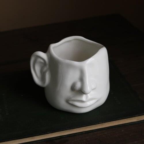 White Creative Ceramic Abstract Face Mugs Milk Tea Coffee Juice Water Cup Home Office Drinkware