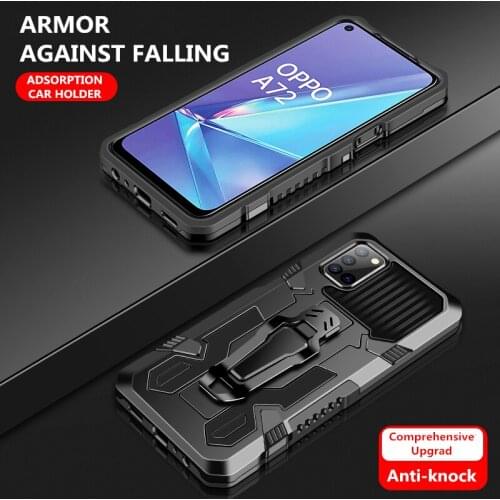 Military Phone Cases Sports Metal Back Clip Bracket Magnetic Suction Cover for OPPO A72 A5s A92 Realme5 pro reno4 F17 F11 A1k