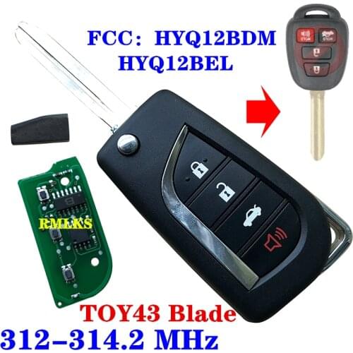 Flip Keyless Entry Remote Car Key Fob 314MHZ HYQ12BDM 12BEL For Toyota Prius Corolla Camry RAV4 2012-2015 With 72G H 4D67 Chip