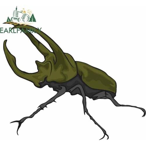 EARLFAMILY 13cm x 10.8cm for Green Armor Long Beetle Insect Car Stickers Laptop Bumper Waterproof Trunk Decal RV Car Assessoires