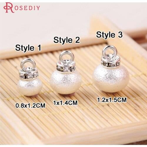 F568)20 pieces Silver Color Plated Rhinestone Ring + White Imitation Pearls Charms End Beads Diy Jewelry Findings Accessories