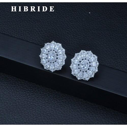 HIBRIDE Brilliant New Flower Shape AAA Cubic Zircon Women Girl Beauty Stud Earrings Accessories Brincos Jewelry Party GiftsE-948