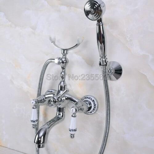 Wall Mount Chrome Clawfoot Bath Tub Mixer Tap Faucet Handheld Shower lna244