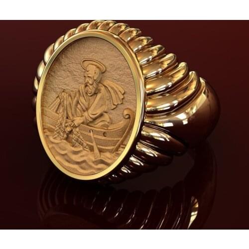 Classic Gold Anniversary Pope Leo XIII Fisherman Rights Ring Statue Male Tail Ring Engagement Wedding Banquet Ring Birthday Gift