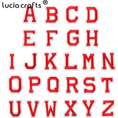 Lucia Crafts 1Pcs A-Z Red Non-woven Fabric Patches Iron On Embroidery Letter Patch For Clothes Sewing Material