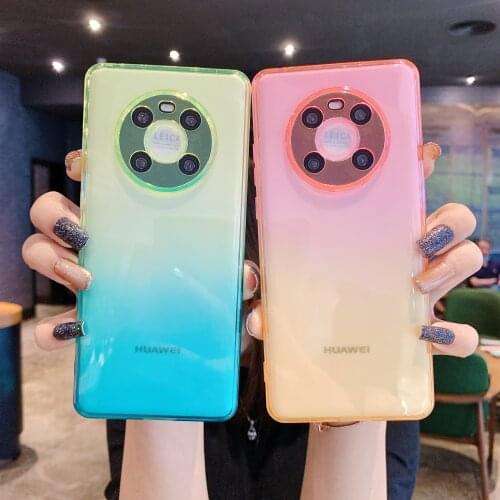 Fashion Gradient Color Phone Case For Huawei Mate 40 30 20 Pro Luxury Camera Protection Soft TPU Clear Back Cover