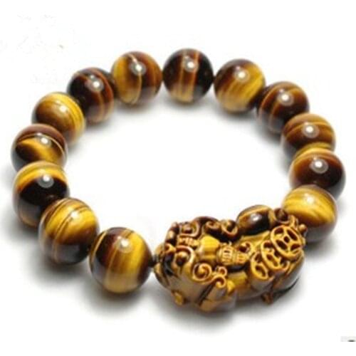 Genuine Tigers Eye Pi Xiu Bracelet Mens Women Natural Stone Beads Elastic Beaded Gemstone Bangle Couples Accessories Jewellery