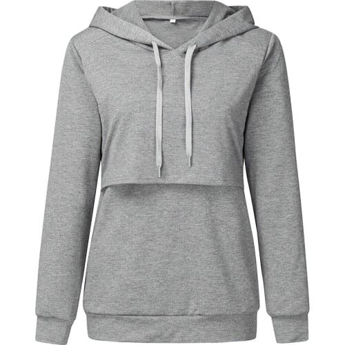 Autumn Winter casual Female Hoody Solid Color Long Sleeve Hooded T-Shirt Women’ s Blouse Gray Navy Blue
