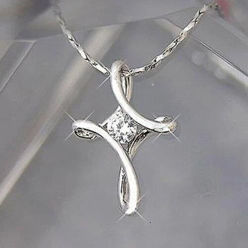 Huitan Cross Pendant Necklace with CZ Stone for Women Wedding Engagement Elegant Accessories Silver Color Jewelry Wholesale Lots