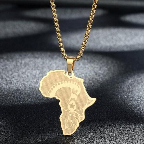 African Map Afinkra Sankofa Pendant Necklace Men Women Stainless Steel Africa Map Jewelry Party Gift Dropship