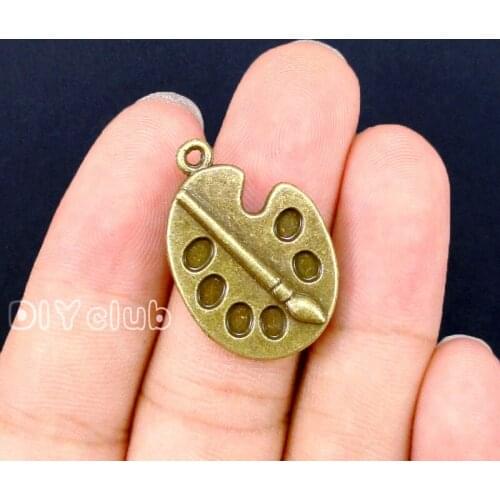 30pcs-Antique Bronze Brush and Palette Charm Pendant,Paint Pallet Charms 28x19mm