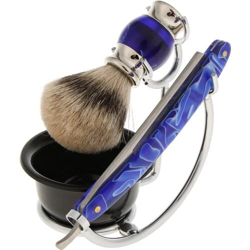 Professional Bathroom Barber Men Metal Shaving Rack Stand Set - Shave Brush Holder Shelf + Soap Mug Cup Bowl Black