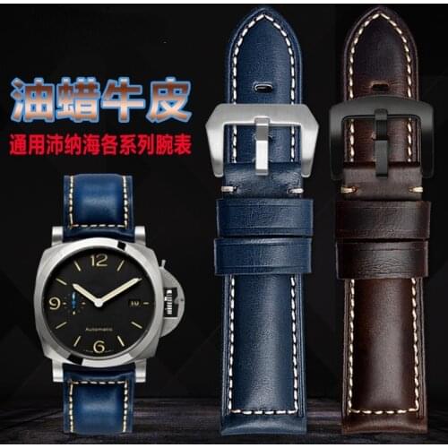 Retro Watch Band Mens Genuine Leather WatchBands Suitable for Panerai Pam111 Fossil Breitling Watch Strap 22 24mm