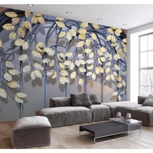 Retro ironwork gold leaf 3d three-dimensional modern living room background wall