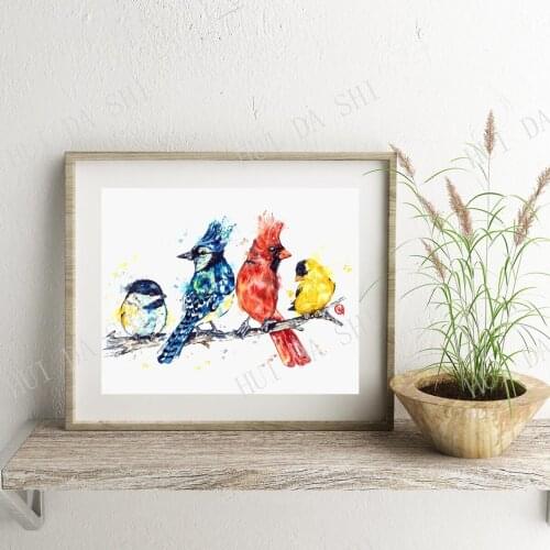 Bird print, bird artwork, bird lover gift, cardinal art, blue jay print, chickadee art prints, canadian art, painting