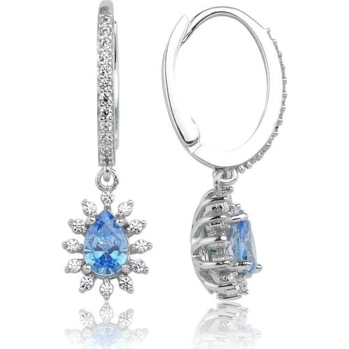 Valori Jewels Elegant Drop, 0.66 Carat, Zirconia Fancy Blue White Pear Gemstone, Rhodium Plated, Sterling Silver Dangle Earrings