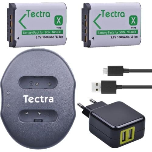 Tectra 2pcs NP-BX1 NPBX1 Bateria + USB Dual Charger + AC Adapter for Sony DSC-RX100 RX1 HDR-AS15 AS10 HX300 WX300 NPBX1 NP BX1