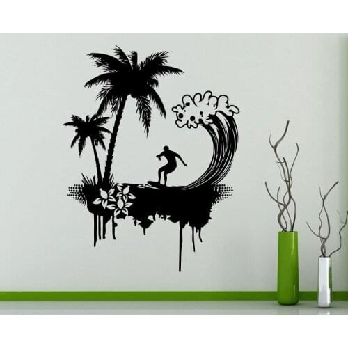 Surfing enthusiasts vinyl wall stickers ocean palm tree beach children bedroom school dormitory bathroom decoration decal 2CL3