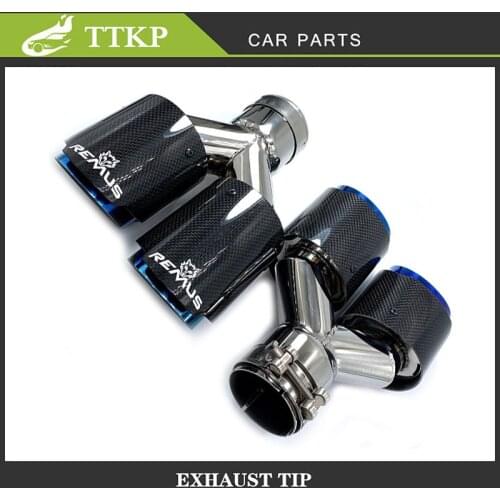 Remus 2 Pcs Exhaust Air Inlet 63MM Outlet 101MM Car Universal Stainless Blue Glossy Carbon Fiber Double Exit Exhaust Pipe