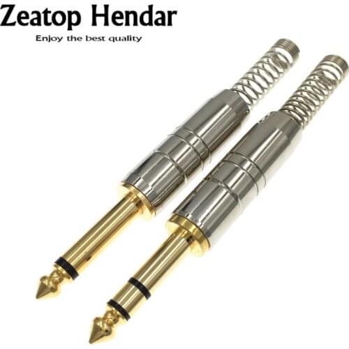 1Pcs 6.35mm 2Pole Mono / 3Pole Stereo Audio Jack 6.35 Amplifier Microphone Solder Plug with Spring for Guitar DIY Connector