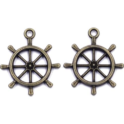 10Pcs Pendants Rudder Ship Sea Zinc Metal Alloy Bronze Tone Jewelry DIY Making Finding Charms 25x24mm