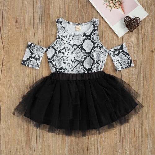2021 Fashion Childrens Clothes Sets Girls Snakeskin Print Off Shoulder T Shirts Tops Lace Tutu Skirts 2pcs Outfits for 1-6Y