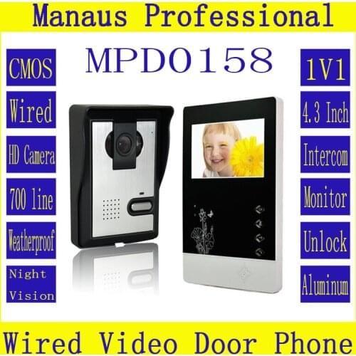 4.3 Inch Color Video Door Phone Indoor Monitor With Waterproof Outdoor Unit,One to One Video Door Phone Intercom System D158b