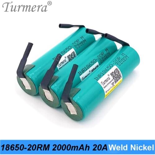 18650 2000mAh 20A Battery INR18650-20RM 3.6V Soldering Nickel for Vacuum Cleaner Battery and Tool Screwdriver Shrika Use Turmera