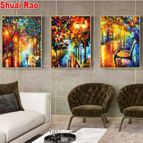 3 Piece Diamond painting Night street scene City Diamant embroidery diamond of Rhinestone mosaic full Round Square 3D Diamond Ar