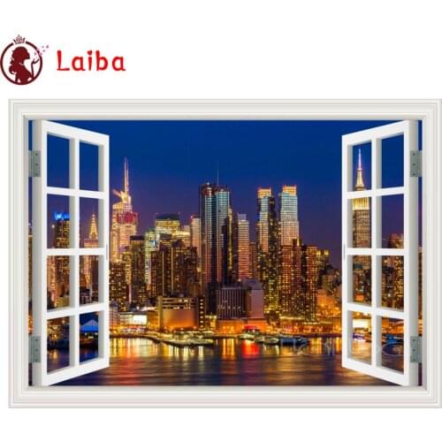 Diamond Painting Full Square City Night building out of window Needlework Embroidery Landscape Home Decor Picture Of Rhinestones