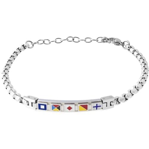 Runda Men Enamel Flag Bracelet with Stainless Steel Tag Accessories Fashion Round Box Chain Jewelry