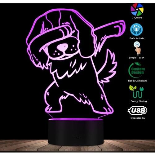 Dabbing Cavalier King Charles Spaniel Lighting 3D Optical illusion Light USB Night Dog Glowing LED Light Home Decor Table Lamp
